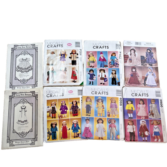 Lot of 8 McCall's & Easy Sew sewing patterns for 18" Doll Clothes UNCUT Variety - Picture 1 of 7